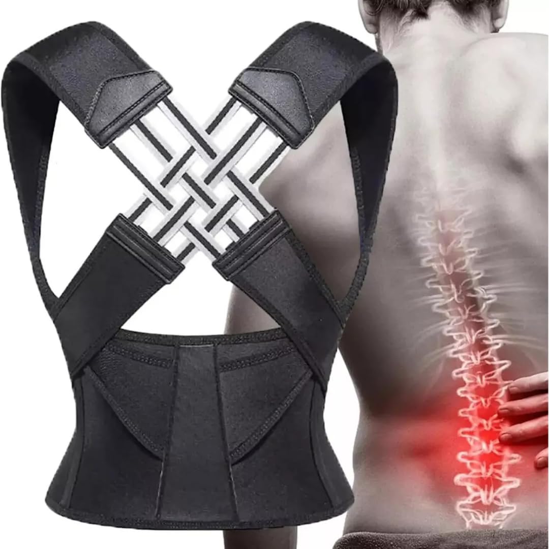 Cinta AlivioMax Correctora de Postura Negra Unisex, Respirante y Elástica con Ajuste para Hombros y Lumbar